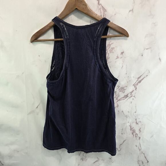 Anthropologie Top Womens Small Navy Blue Tank Racerback Lace Leifnotes - Picture 5 of 9